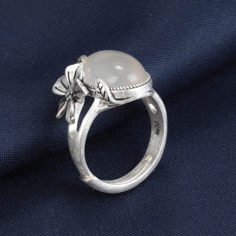 925 Silver chalcedony Leaf Floret ring-canovaniajewelry