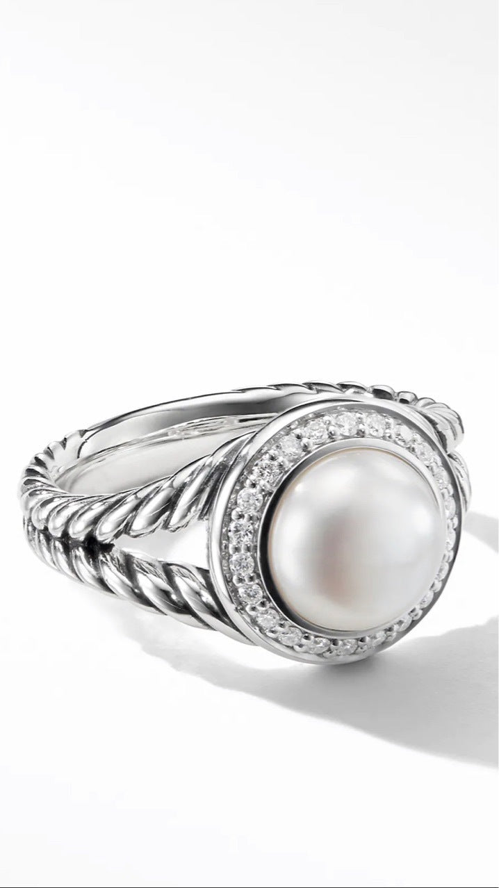 Pearl Twist Didamond Halo Ring-canovaniajewelry