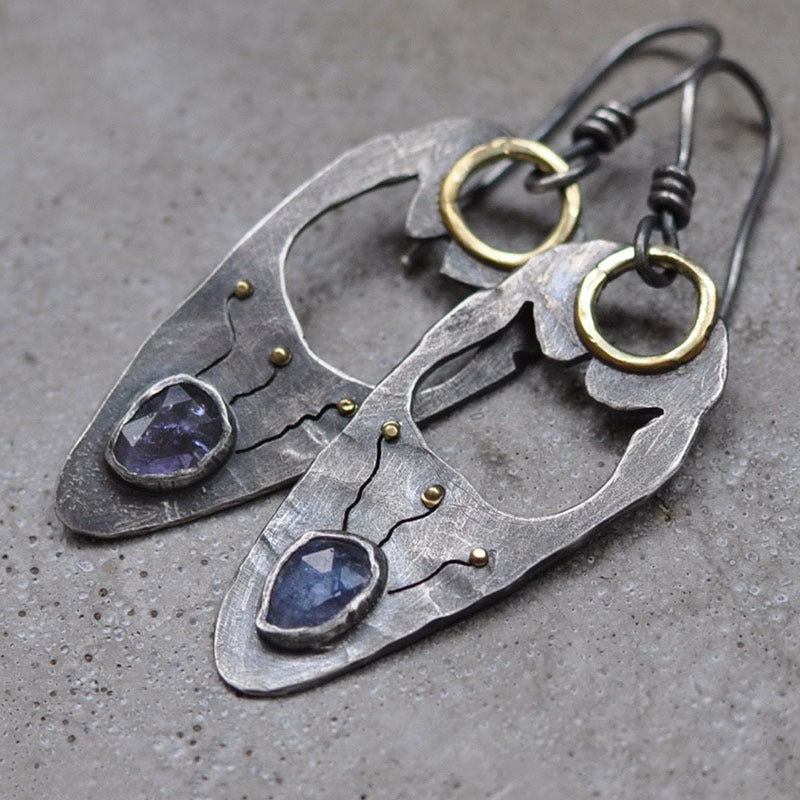 Hollow metal blue purple crystal earrings-canovaniajewelry