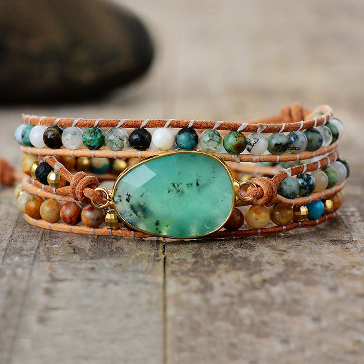 Natural Greenstone Beads Meditation Bracelet-canovaniajewelry