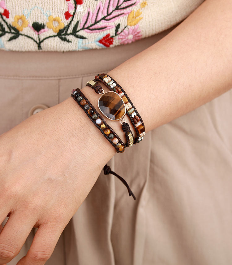 Pictured Stone 5 Circle Wrap Leather Bracelet-canovaniajewelry