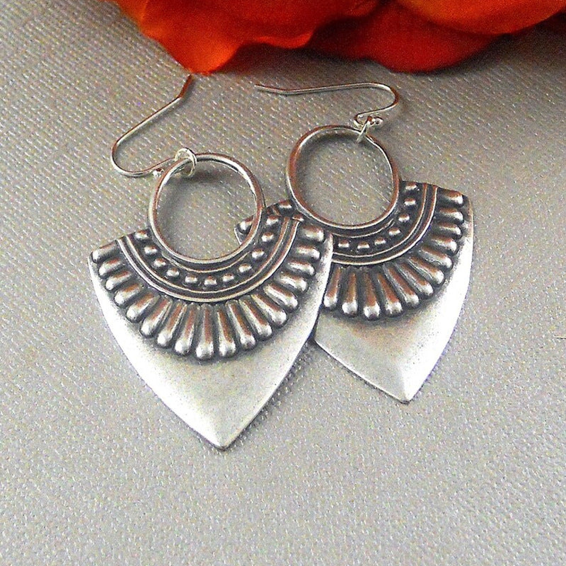 Antique silver carved vintage earrings-canovaniajewelry