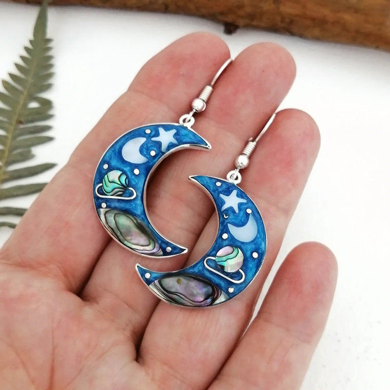 Bohemian moon shaped cosmic planet earrings-canovaniajewelry