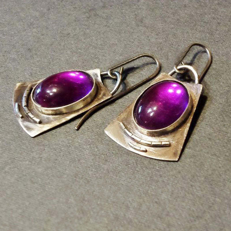 Antique silver plated with purple, green, blue stone earrings-canovaniajewelry