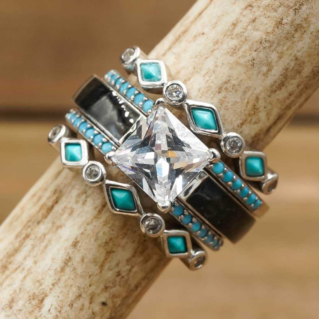 Black Square Turquoise Diamond Ring-canovaniajewelry