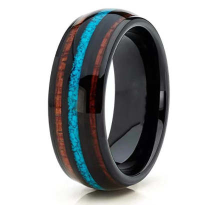 Three-slot Turquoise Acacia Wood Band Ring-canovaniajewelry