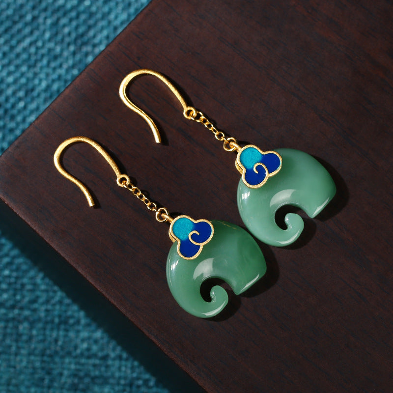 Enamel carved chalcedony elephant earrings-canovaniajewelry