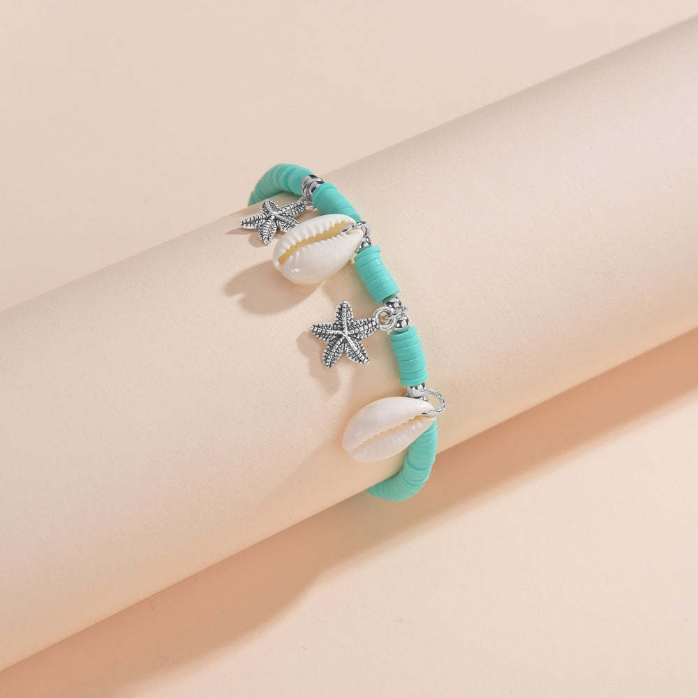 Shell Starfish Pendant Green Beaded Anklet-canovaniajewelry