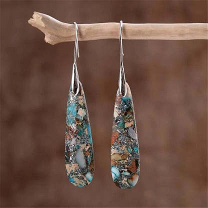 Gray blue floral long drop emperor stone earrings-canovaniajewelry