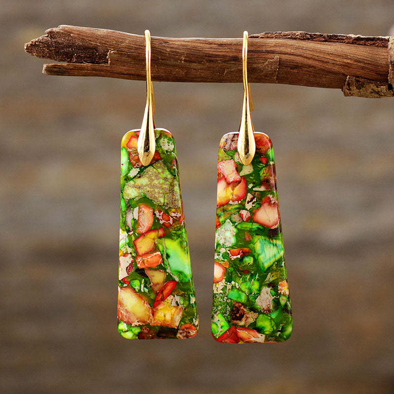 Sea sediment jasper gemstone geometric earrings-canovaniajewelry