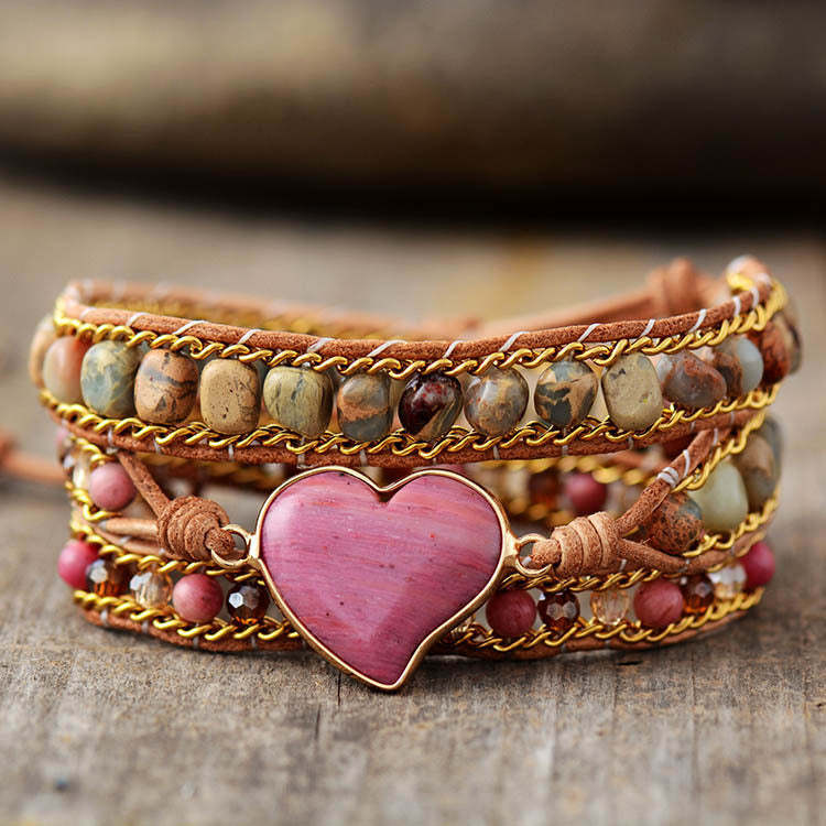 Red pattern heart-shaped wrap bracelet-canovaniajewelry