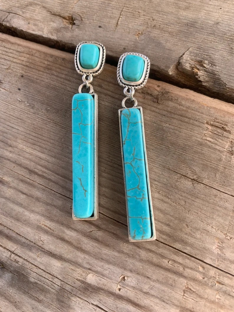 Rectangular turquoise earrings Pendant-canovaniajewelry