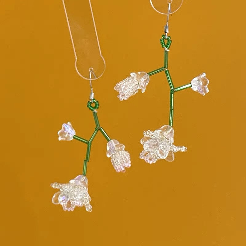 Transparent flowers braided beaded hand earrings-canovaniajewelry