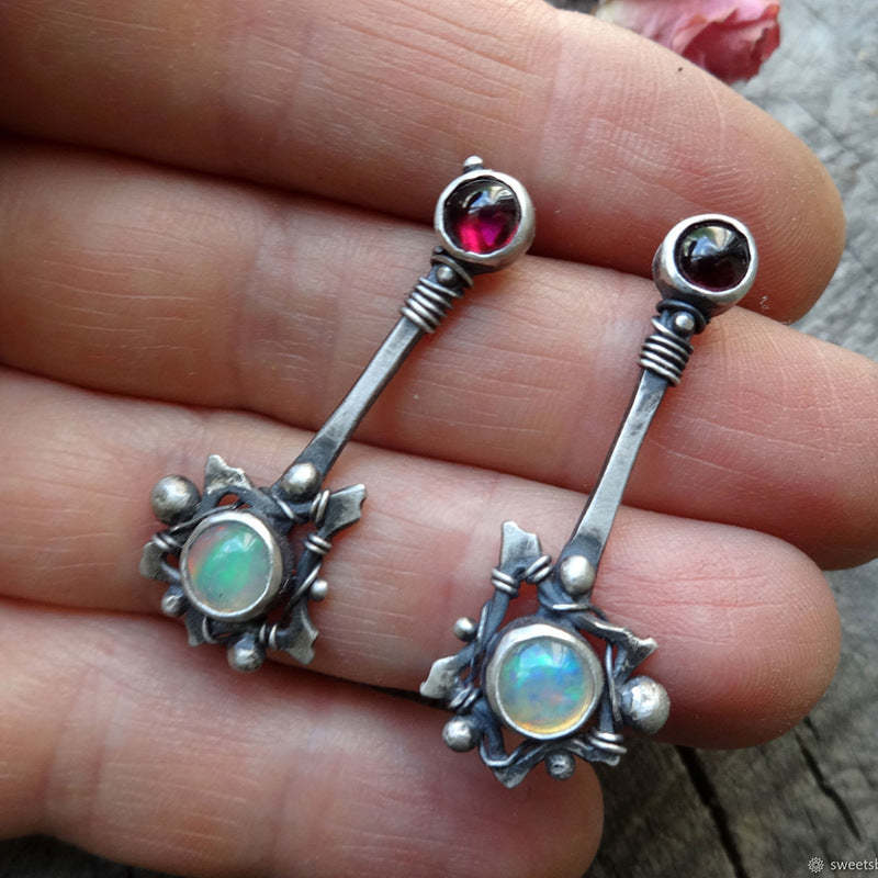 Vintage Crystal opal Earrings in red-canovaniajewelry