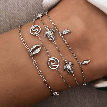 Vintage alloy shell turtle pendant multi-layer anklet-canovaniajewelry