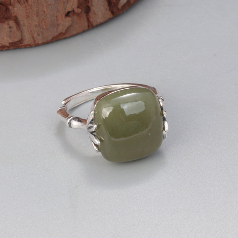 S925 Silver Square blue jade ring-canovaniajewelry