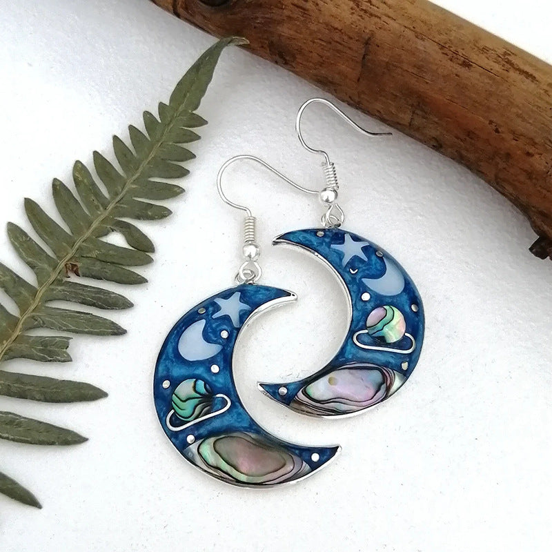 Bohemian moon shaped cosmic planet earrings-canovaniajewelry