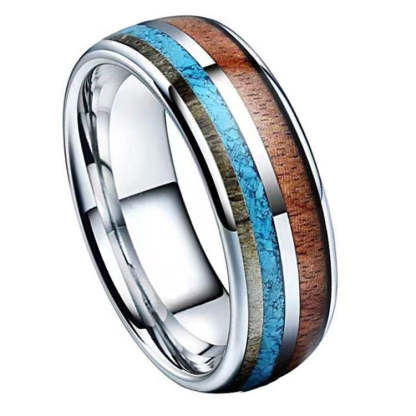 Titanium Steel Turquoise Antler Inlay Band Ring-canovaniajewelry