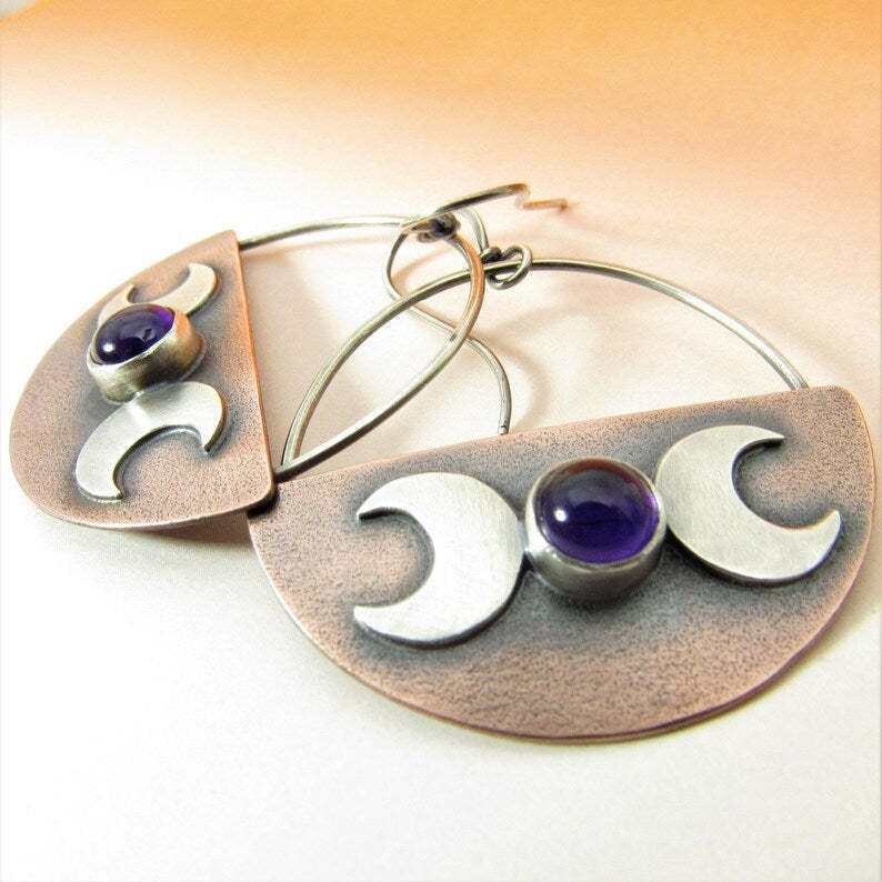 Retro geometric half-circle moon earrings-canovaniajewelry