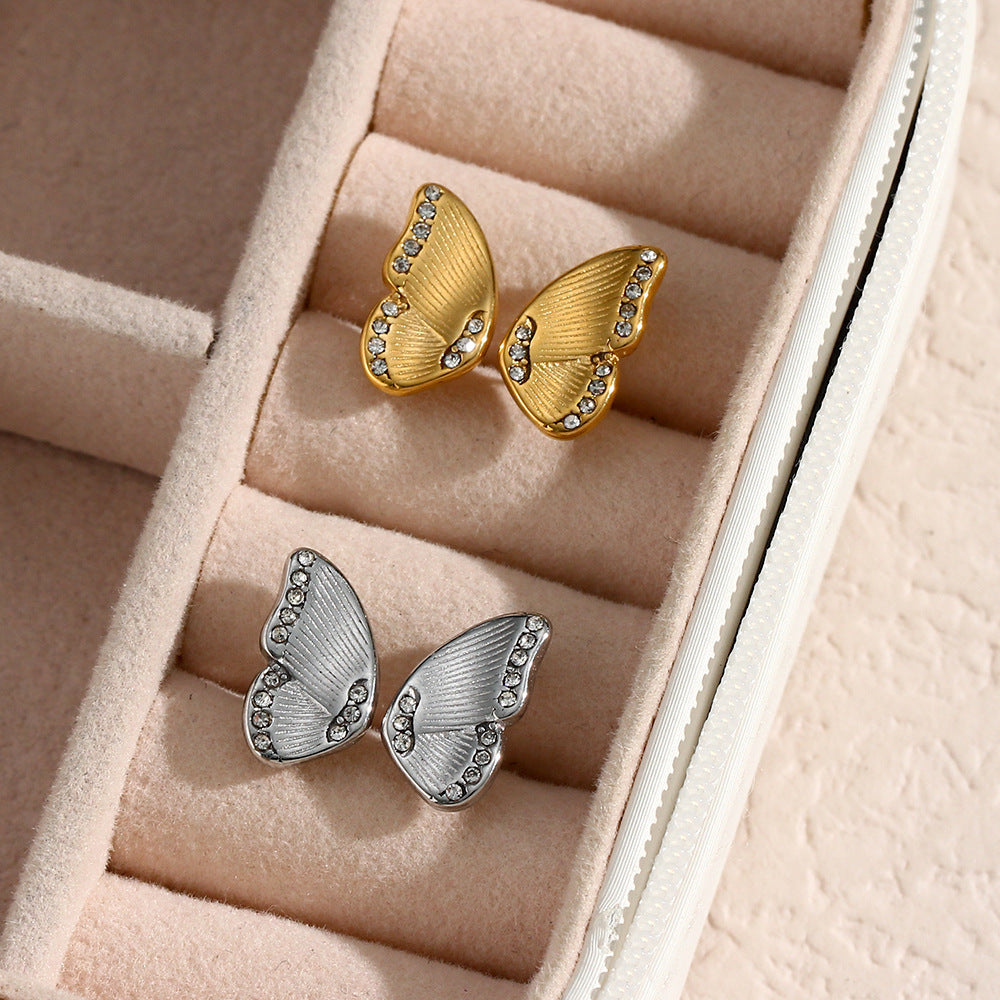 Butterfly studded with white stone earrings-canovaniajewelry