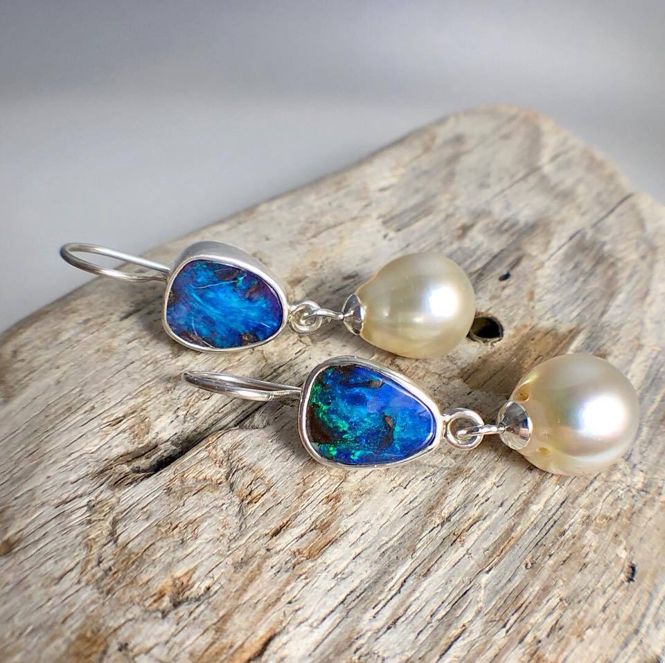 Ocean Blue opal Pearl Earrings-canovaniajewelry