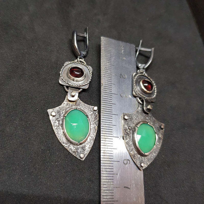 Vintage red green zircon geometric earrings-canovaniajewelry