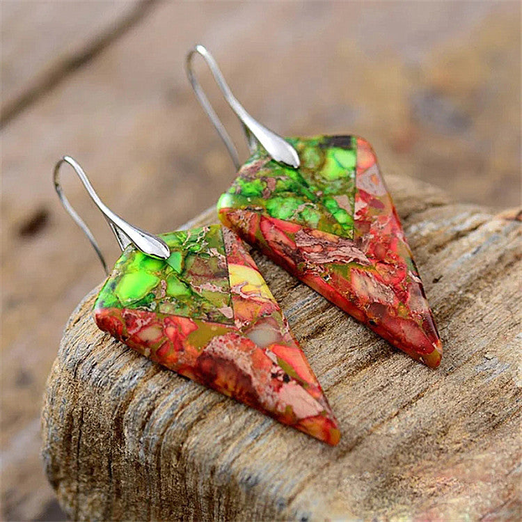 Polygonal two-color spliced natural stone earrings-canovaniajewelry