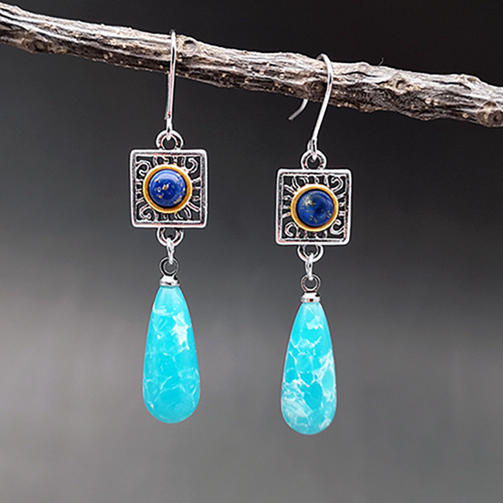 Two color Lapis lazuli Drop chalcedony earrings-canovaniajewelry