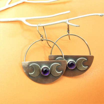 Retro geometric half-circle moon earrings-canovaniajewelry