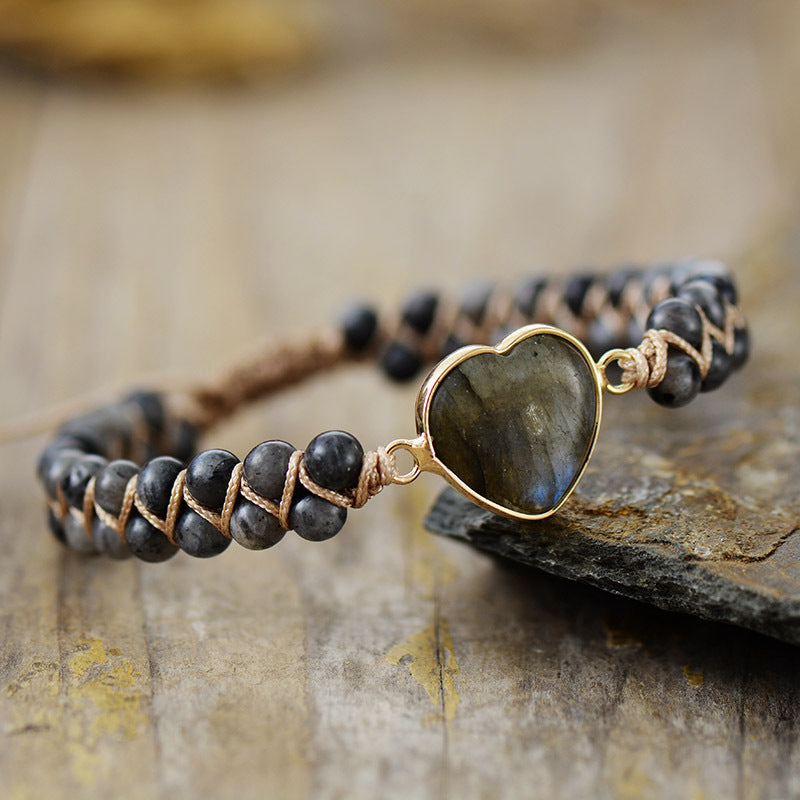 Imperial Stone Peach Heart Double Layer Hand Woven Bracelet-canovaniajewelry