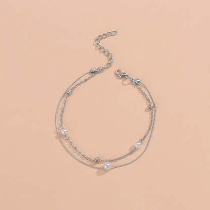 Summer Beach Pearl Double Layer Metal Anklet-canovaniajewelry