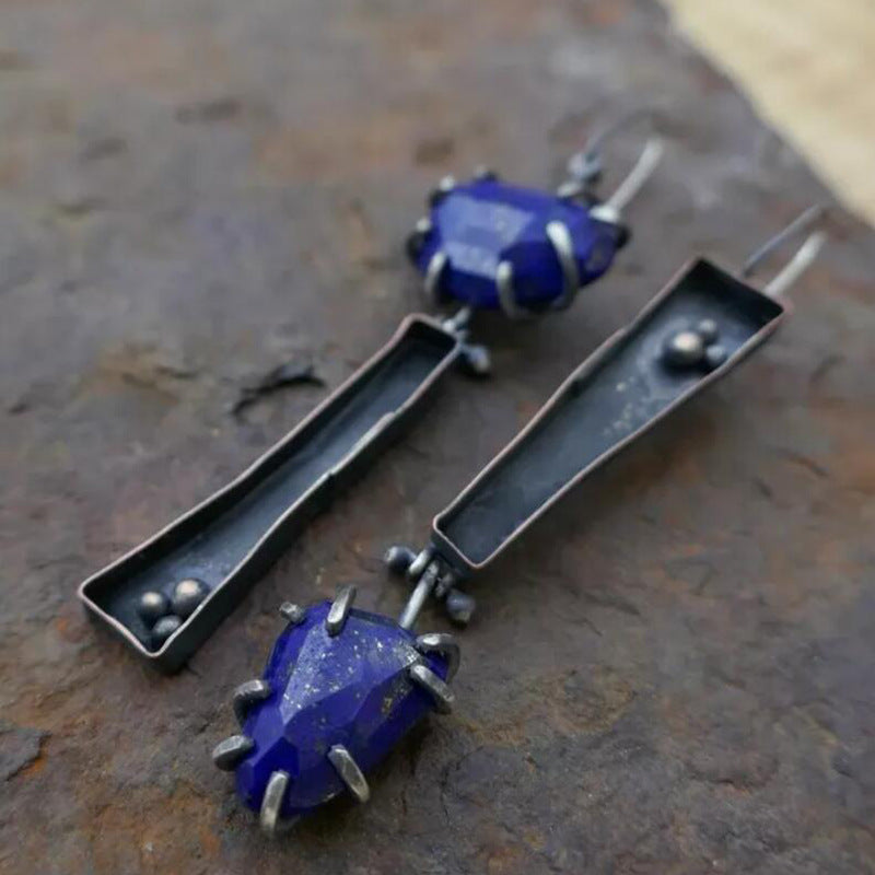 Retro embedded lapis lazuli earrings-canovaniajewelry