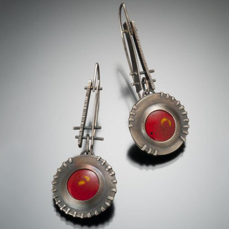 Geometric earrings inlaid with coral stone-canovaniajewelry