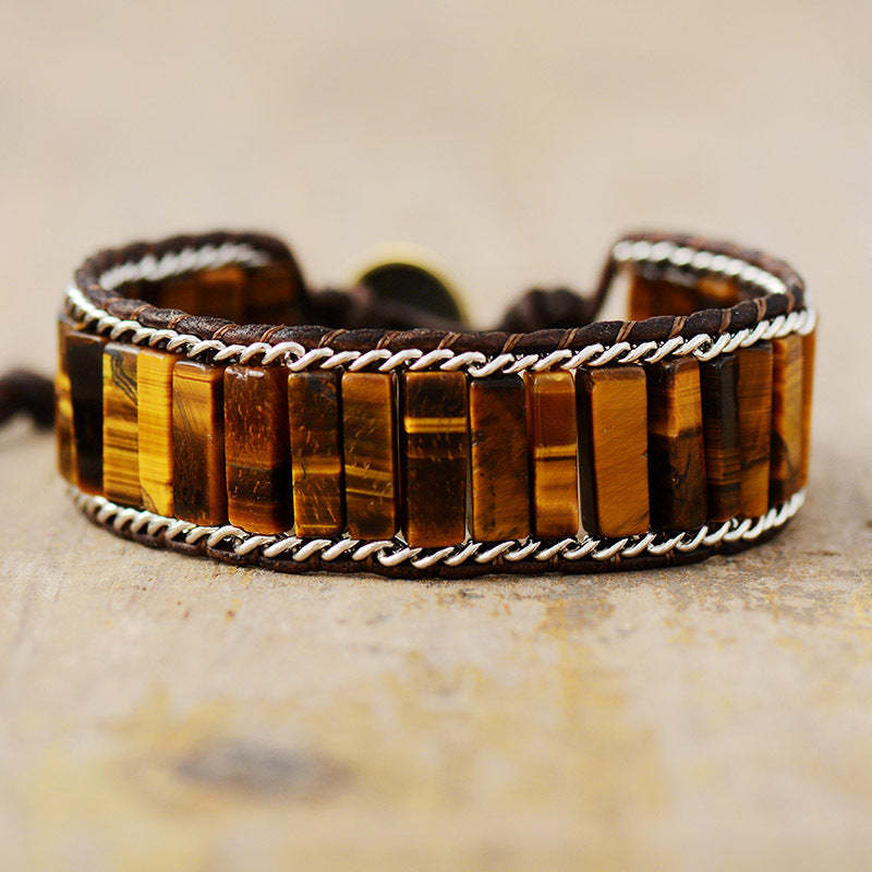 Natural stone leather hand beaded braided bracelet-canovaniajewelry