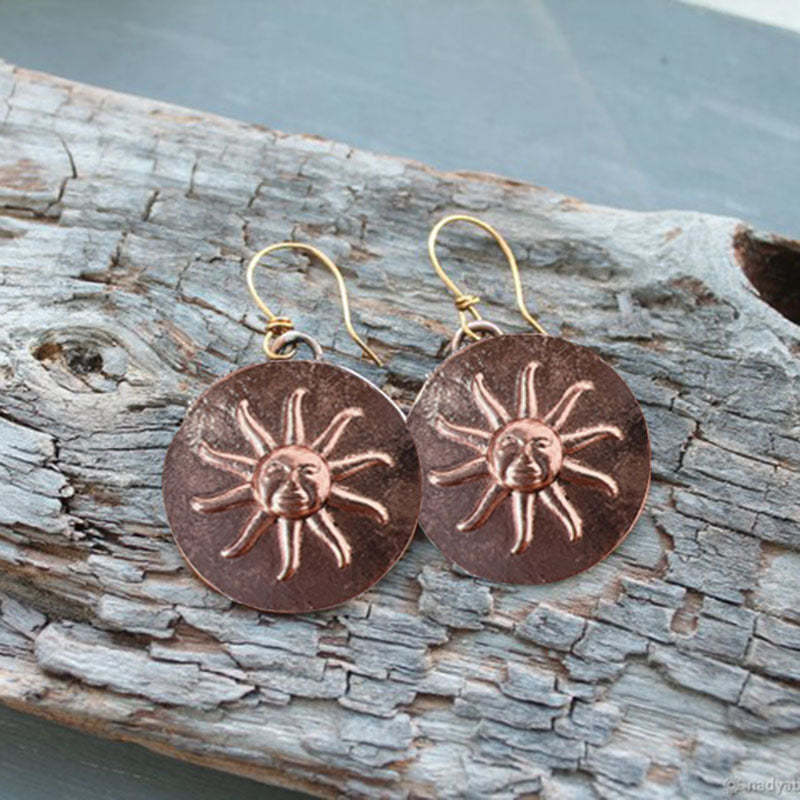 Bronze carved sun earrings-canovaniajewelry