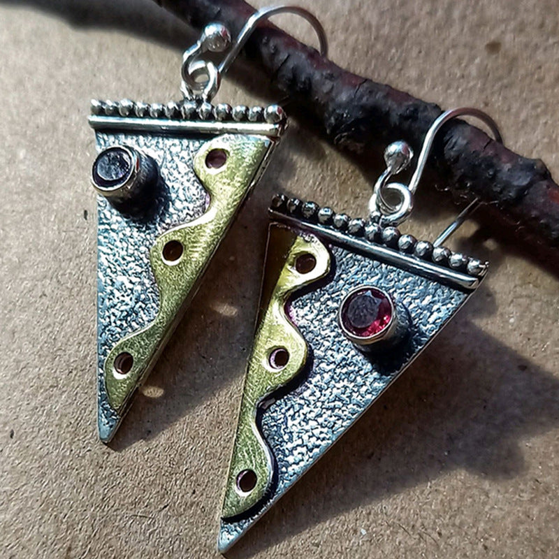Vintage Triangle Metal Crystal Pendant earrings-canovaniajewelry