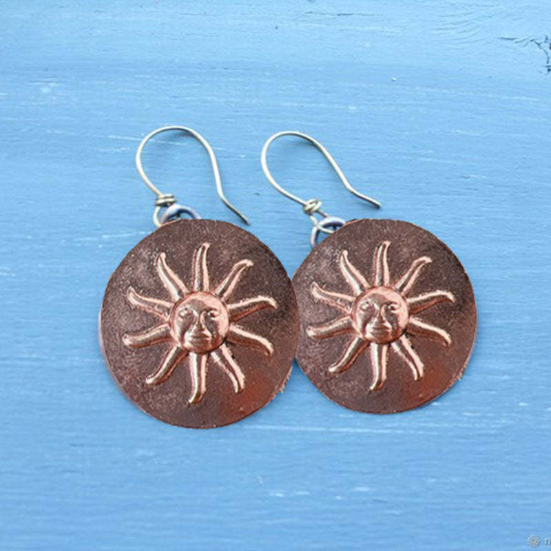 Bronze carved sun earrings-canovaniajewelry