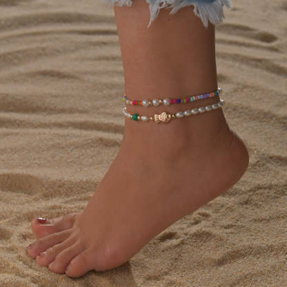 Colorful beads pearl fish pendant anklet jewelry 2 sets-canovaniajewelry