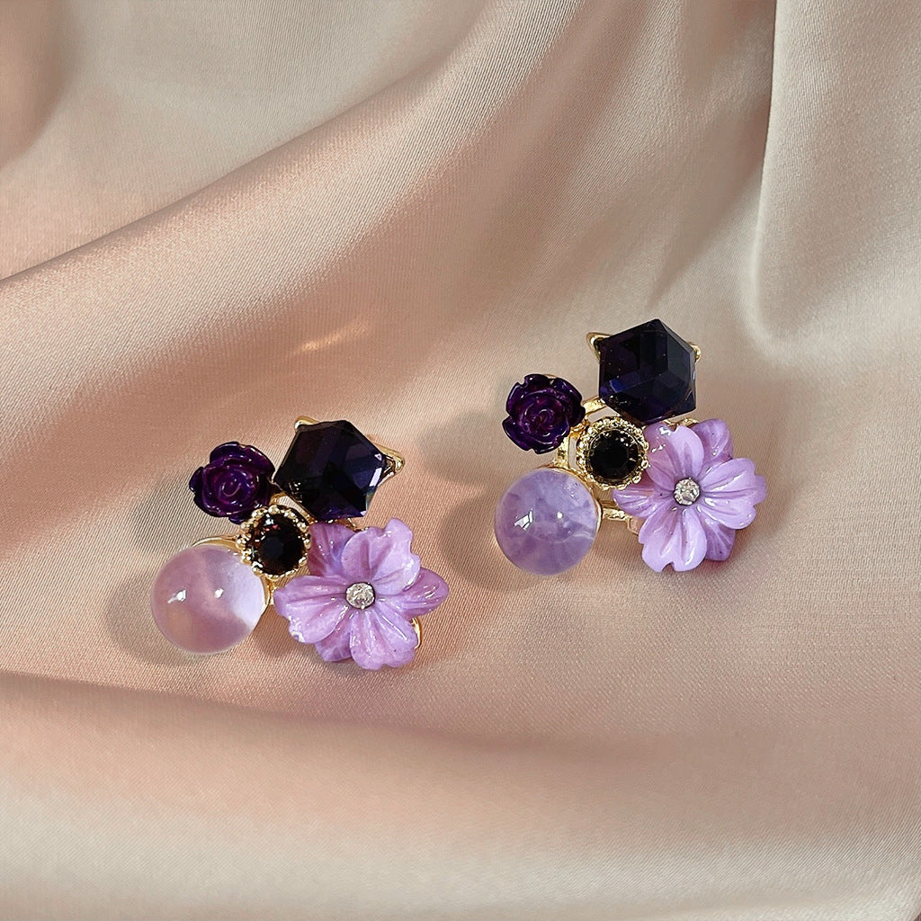Amethyst Resin Flower Stud Earrings-canovaniajewelry