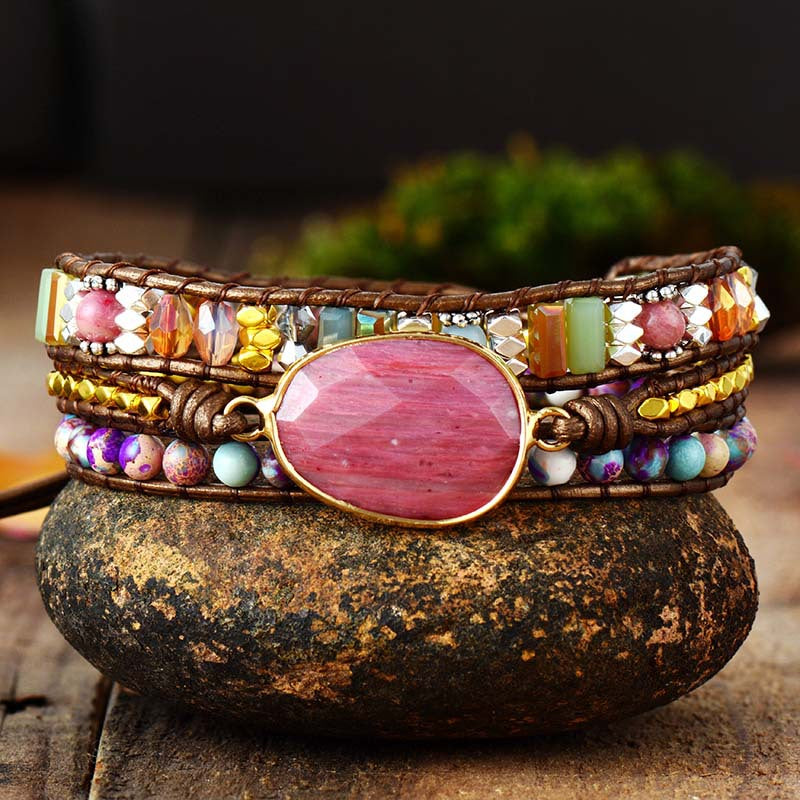 Natural stone red pattern hand-woven beaded bracelet-canovaniajewelry