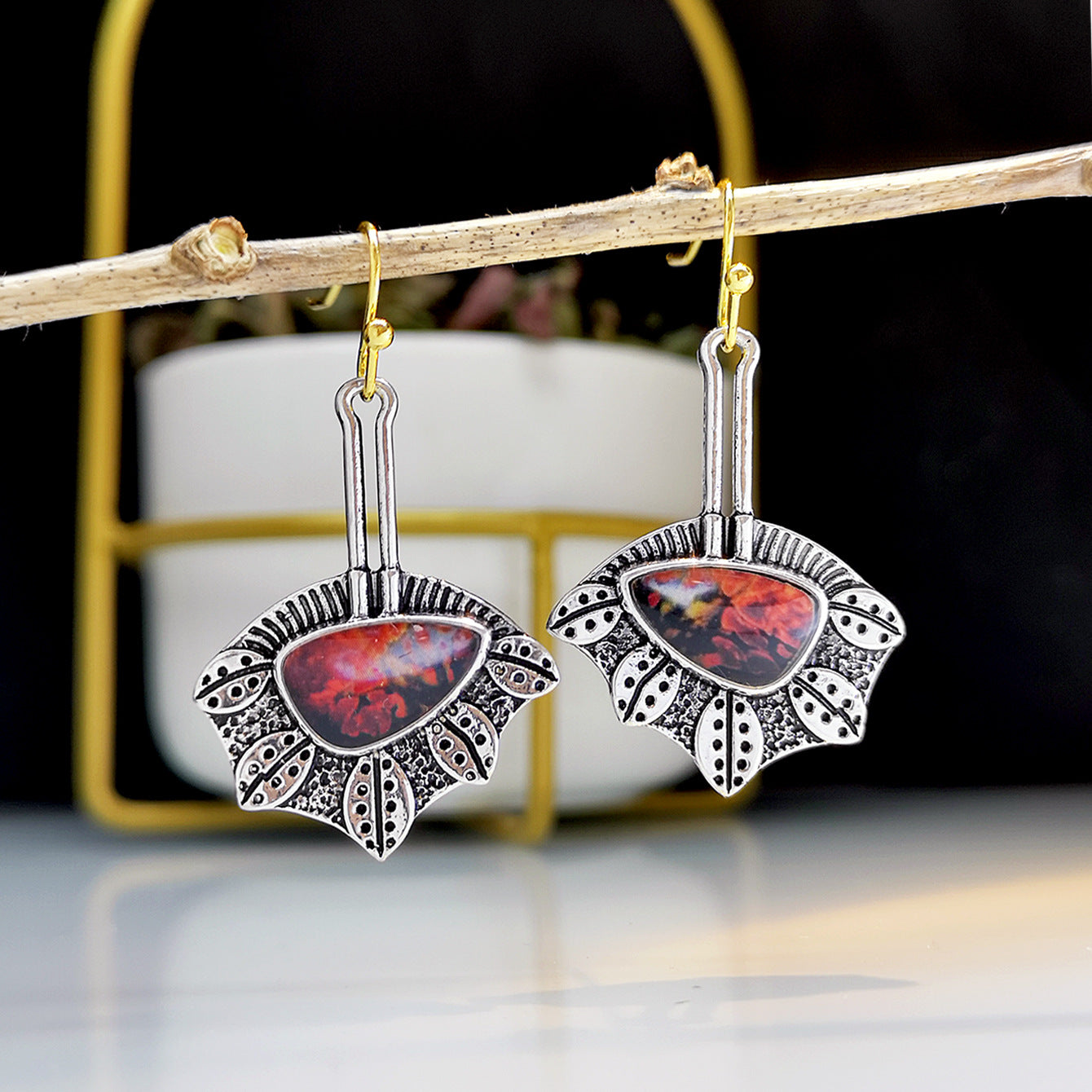 Colored red maple earrings-canovaniajewelry