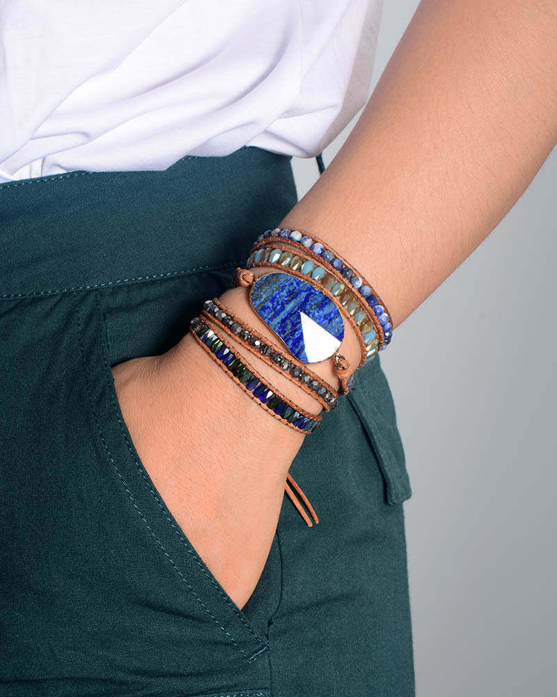 Lapis lazuli cowhide rope woven creative multi-layer bracelet-canovaniajewelry