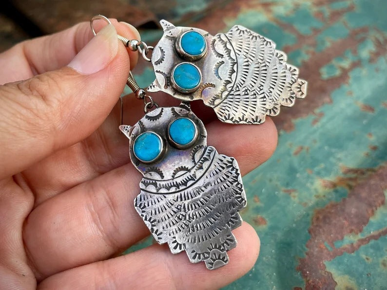 Vintage Owl Turquoise Earrings-canovaniajewelry