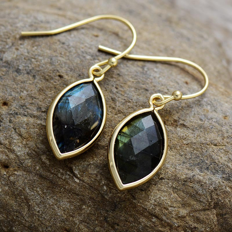 Elongated stone horse Eye pendant earrings-canovaniajewelry