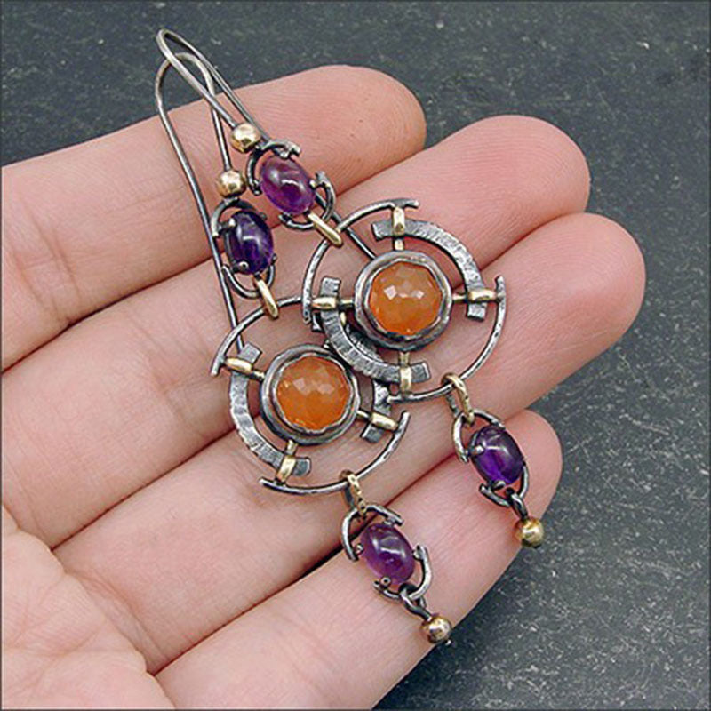 Two-color zircon geometric pendant earrings-canovaniajewelry