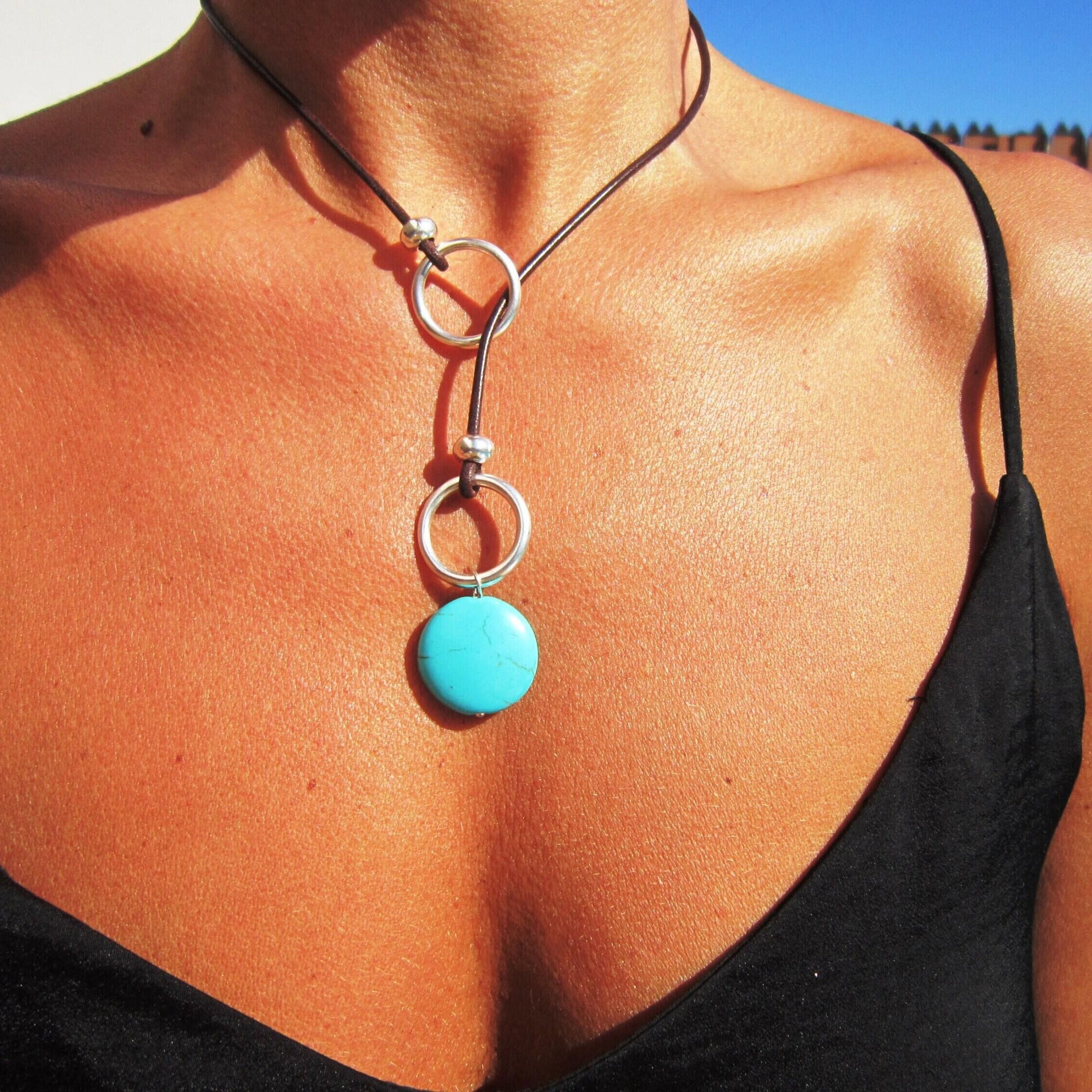 Bohemian vintage wax rope turquoise necklace-canovaniajewelry