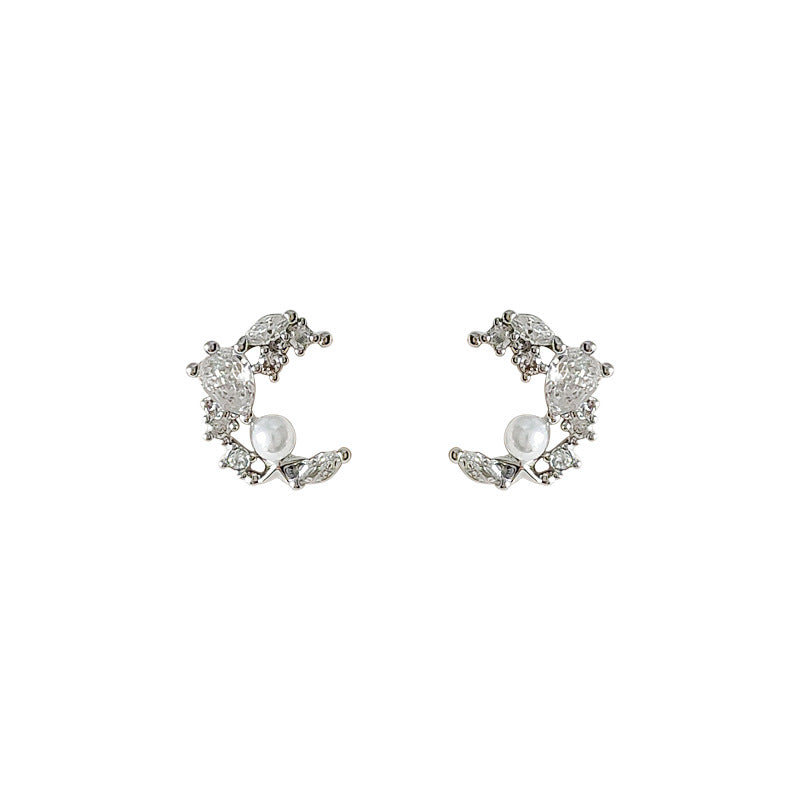 925 silver needle set zircon moon stud earrings-canovaniajewelry