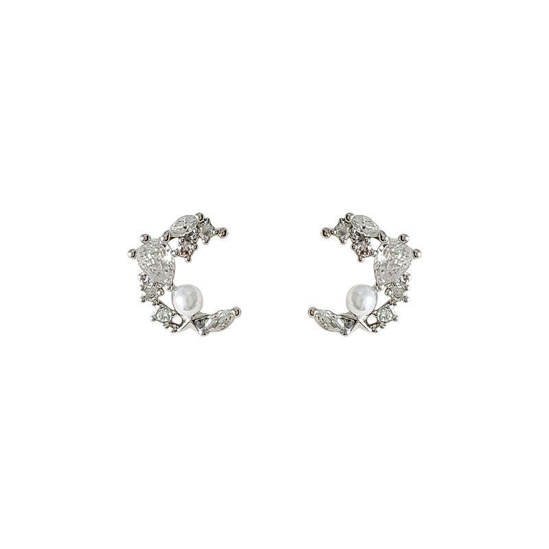 925 silver needle set zircon moon stud earrings-canovaniajewelry