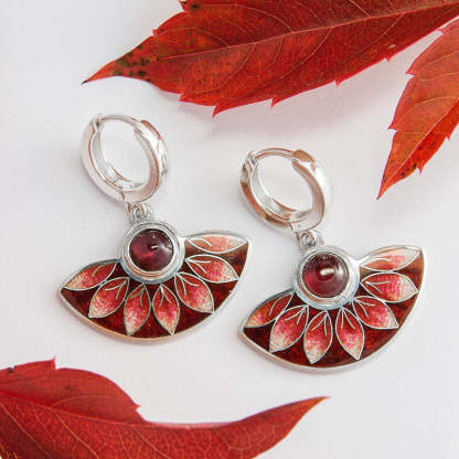 Enamelled maple leaf flower earrings-canovaniajewelry
