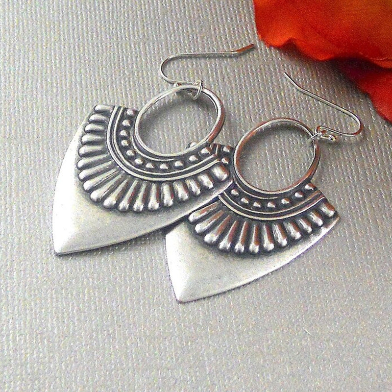 Antique silver carved vintage earrings-canovaniajewelry